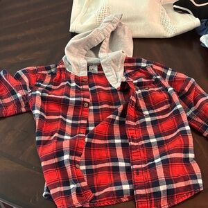Carter's Red and Blue Plaid Button Down Shirt with Hood
